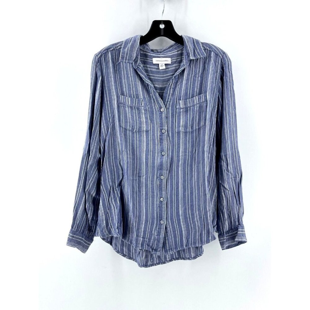 Vintage America Women's Long Sleeve Gray Blue Flannel Collared Shirt Top Size S